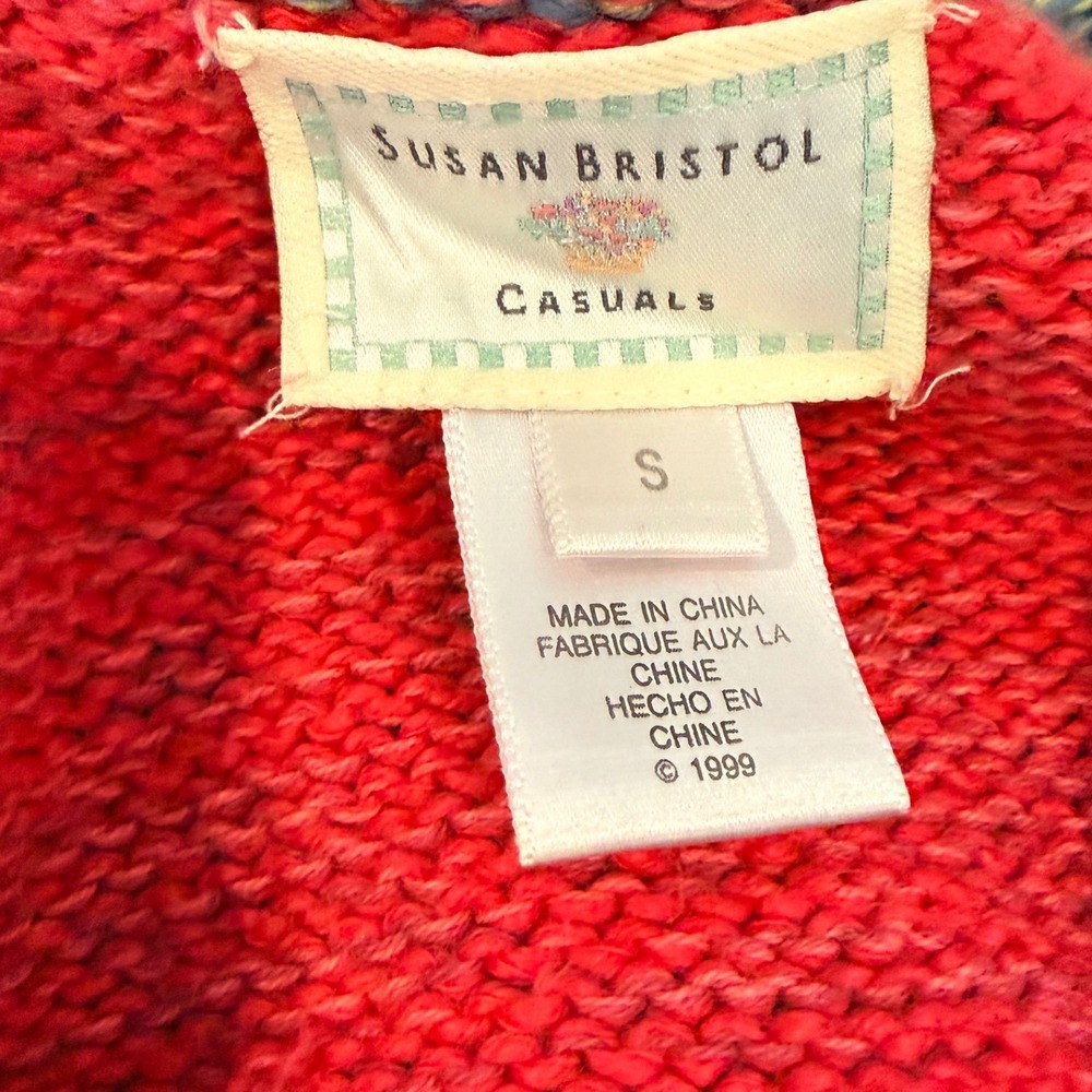 Susan Bristol Vintage Y2K Multi Color Patchwork Knit Sweater Vest Womens Small - Picture 2 of 11